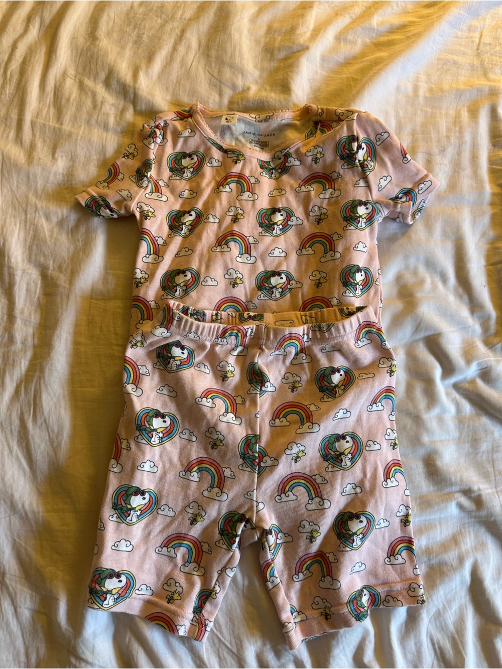 Janie and Jack Pink Snoopy & Rainbow Pajama Set Shorts Size 6